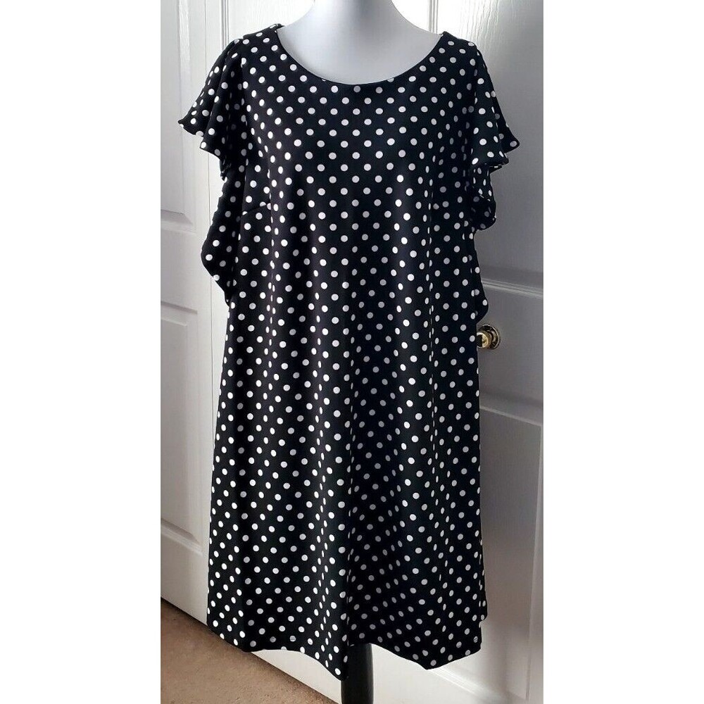 Lane Bryant Womens Black White Polka dot Dress Flutter Sleeve Sheath NWT 18/20
